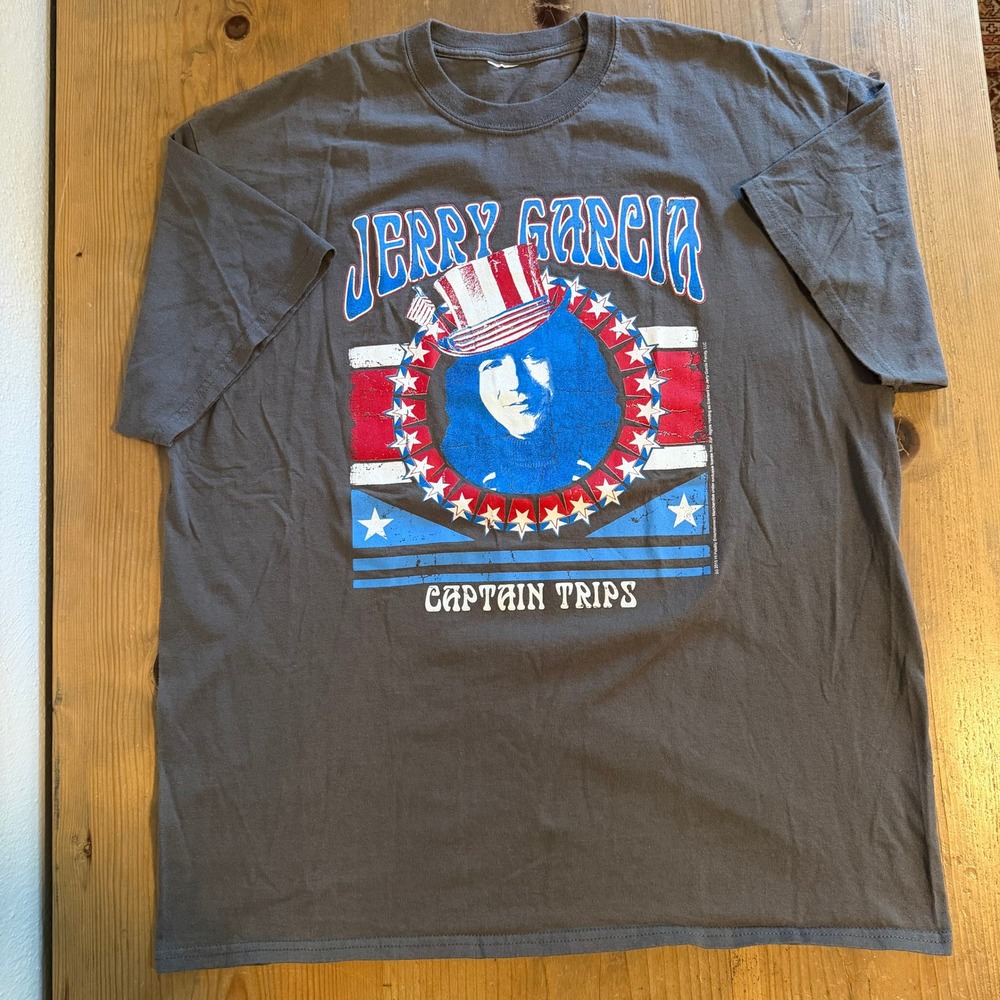 Jerry Garcia Captain Trips Shirt Mens Large Gray Grateful Dead Rock Graphic Tee